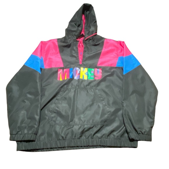 Disney Jackets & Blazers - 90s Disney Mickey Mouse Color Black Pullover Windbreaker Jacket Size Large